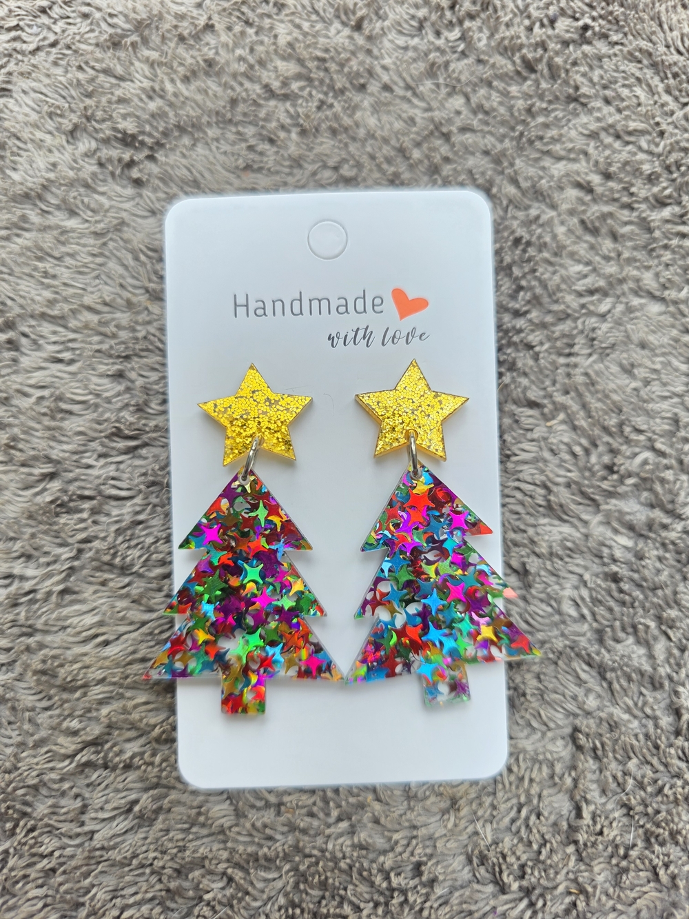 Christmas Earrings: Glitter Christmas Trees - Gold Rainbow